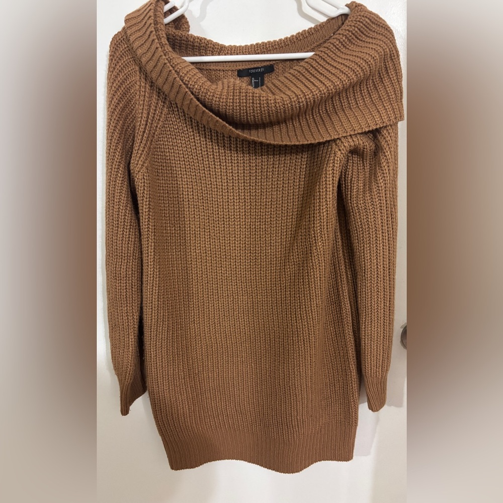 Forever 21 Brown Cowl Neck Sweater Chunky Knit dress